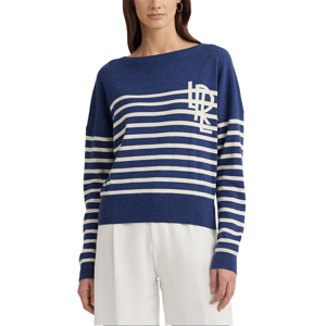 Lauren Ralph Lauren Logo Striped Cream Cotton Boatneck Sweater